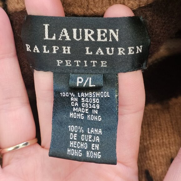VTG Ralph Lauren Sweater Womens Sz M PETITE Turtleneck Wool Brown Black Striped - Picture 8 of 9